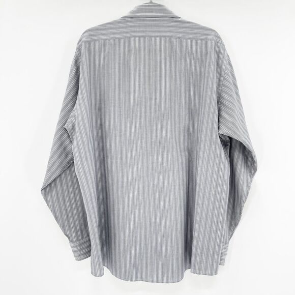 VTG Arrow Bradstreet Button Down Shirt Mens Size 17 34/35 Gray Striped Pocket - Picture 2 of 3